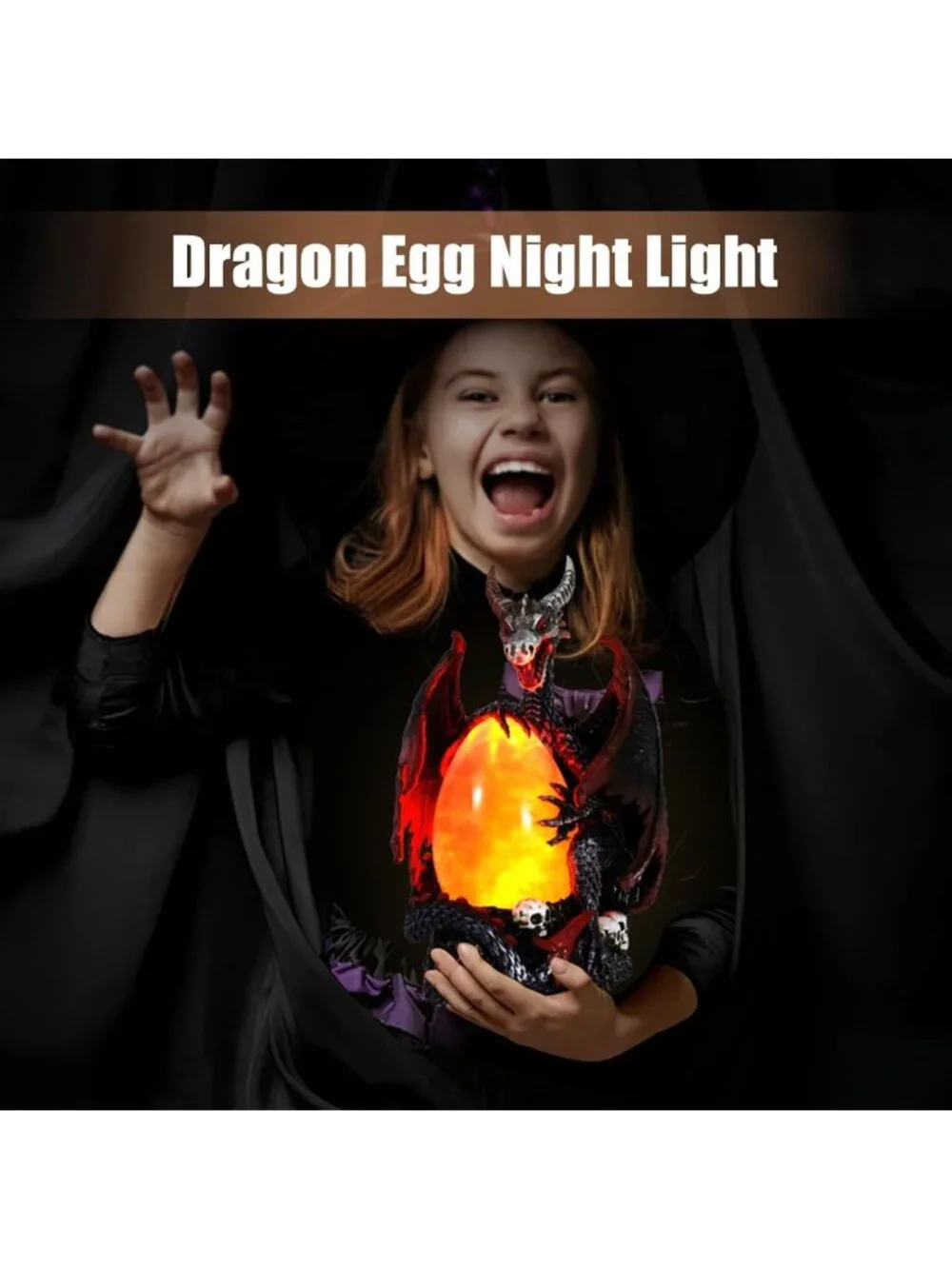 Illuminated Dragon Snow Globe with Rotating Mist, Skull Base & Timer - Unique
